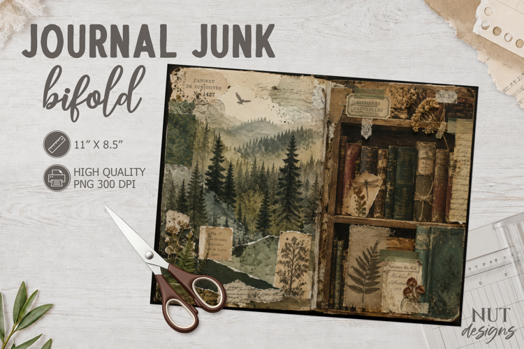 Vintage Junk Journal Bifold collage forest landscape