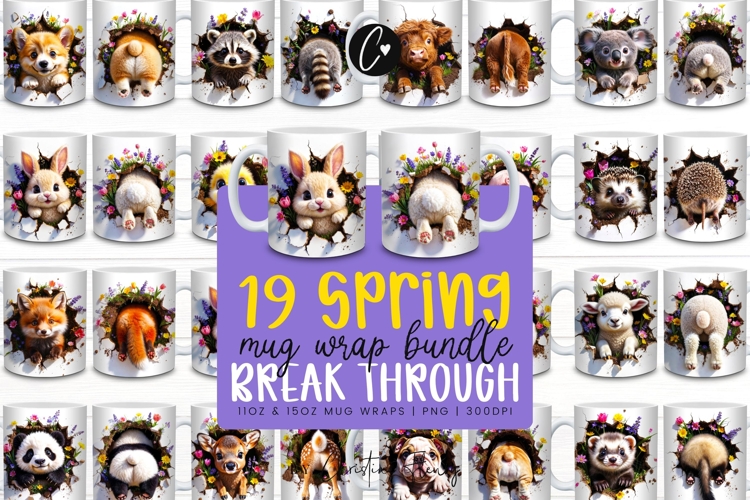Funny Spring Animals Break Through Mug Wrap Bundle