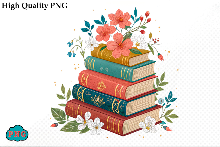 Watercolor Floral Books Clipart PNG
