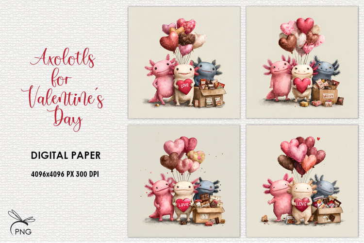 Axolotls for Valentines Day digital paper