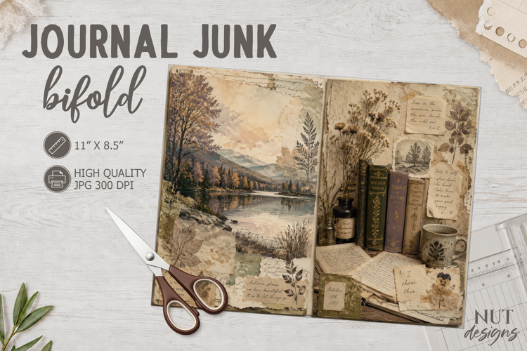 Vintage Junk Journal Bifold collage nature landscape
