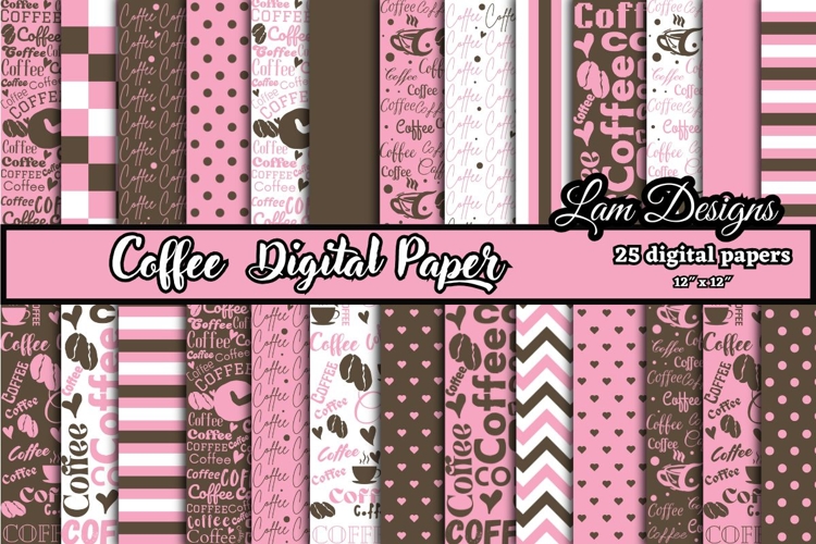 coffee digital papers, Coffee pattern, Coffee printables.
