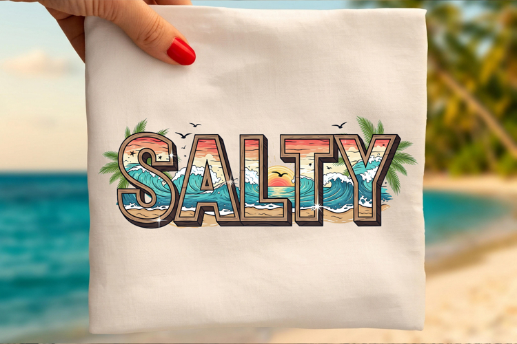 Salty Beach PNG, Retro Ocean Sunset Sublimation Design example image 1