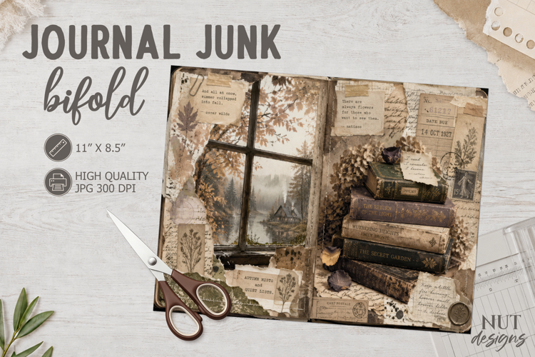 Vintage Autumn Junk Journal Bifold sepia aesthetic collage