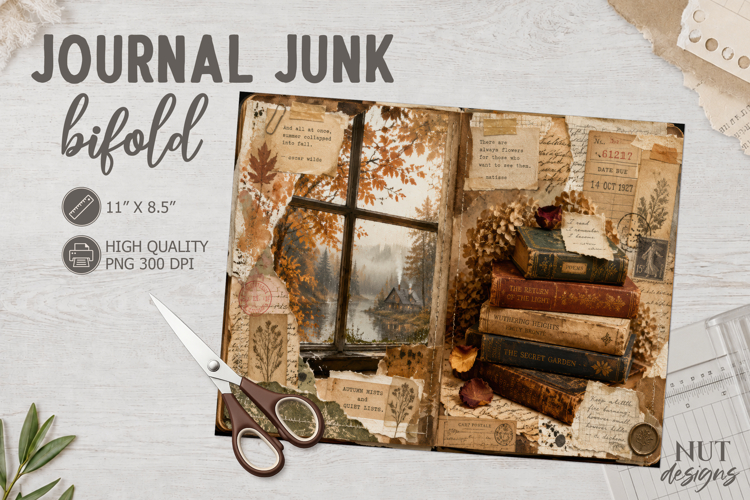 Vintage Autumn Junk Journal Bifold sepia aesthetic collage
