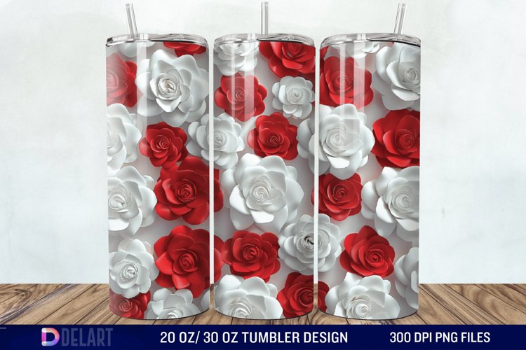 3D Flower Seamless Roses Tumbler Wrap example image 1