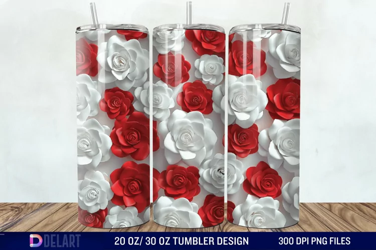 3D Flower Seamless Roses Tumbler Wrap
