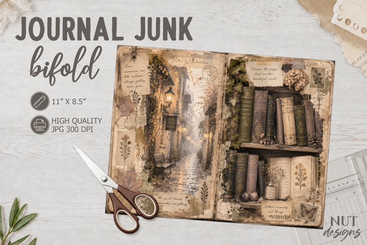 Vintage Paris Junk Journal Bifold sepia aesthetic collage