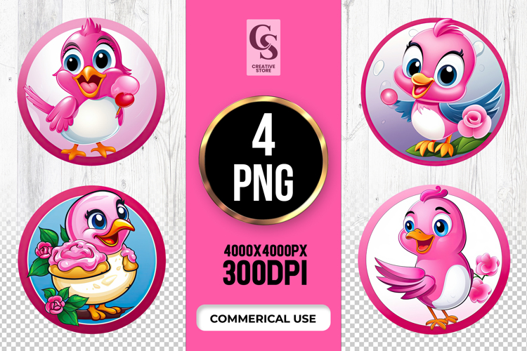 Pink Bird Rose Clipart Sublimation PNG