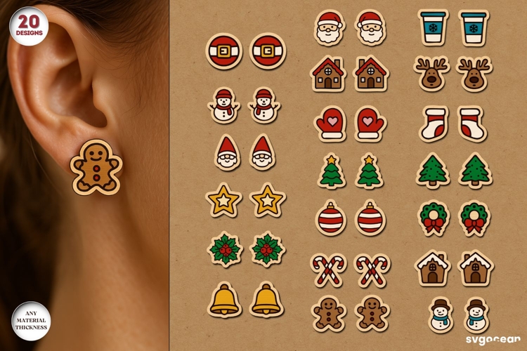 Christmas Stud Earrings Bundle | Jewerly SVG | Laser Cut