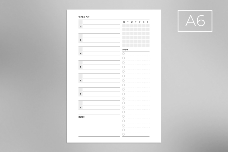 A6 Weekly Template On One Page