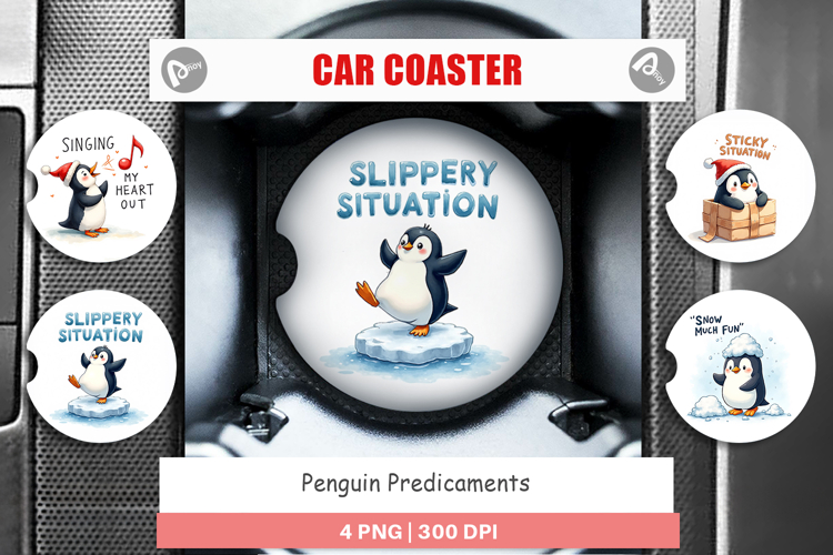 Penguin Predicaments Car Coaster