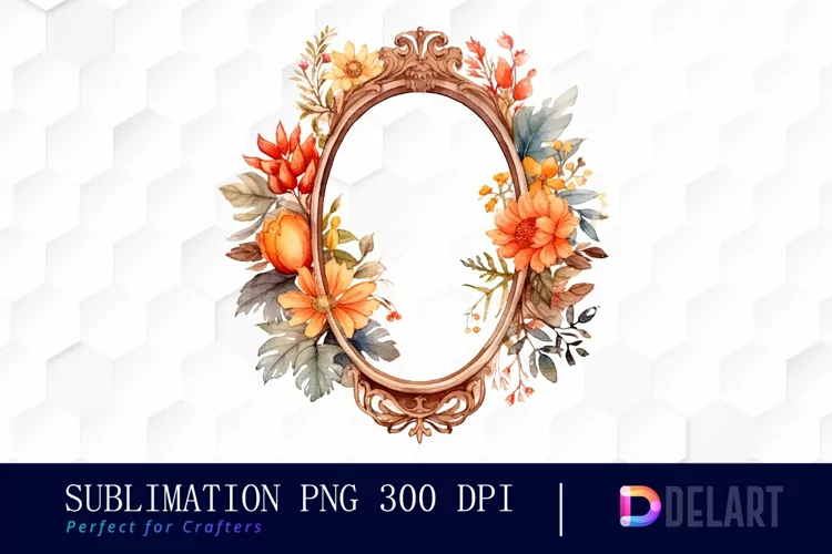 Watercolor Vintage Mirror with Floral Clipart, Artwork