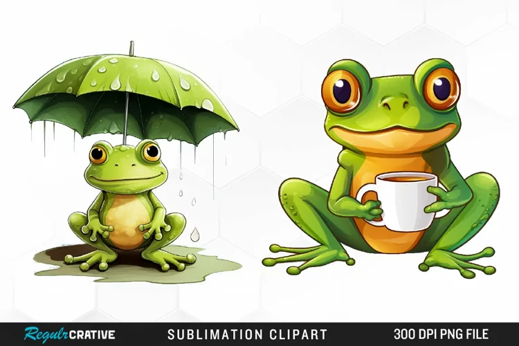 Watercolor Frogs Sublimation PNG Clipart