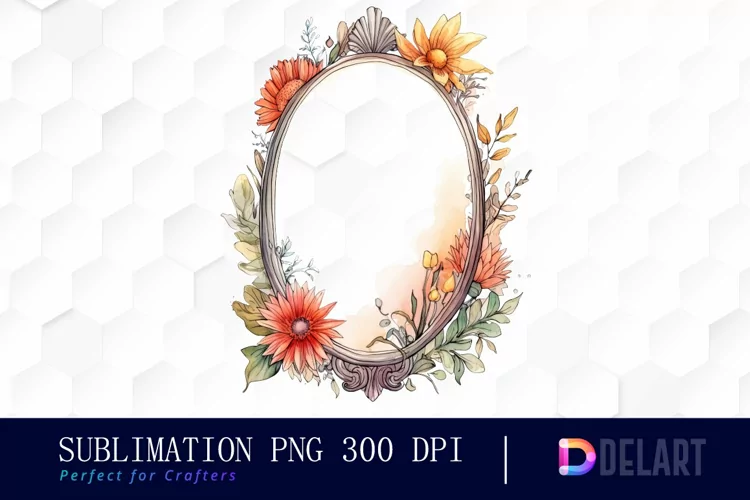 Watercolor Vintage Mirror with Floral Clipart, Artwork