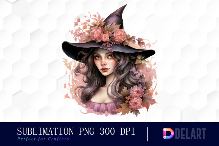 Watercolor Pink Witch and Garden Patch Clipart, PNG Set