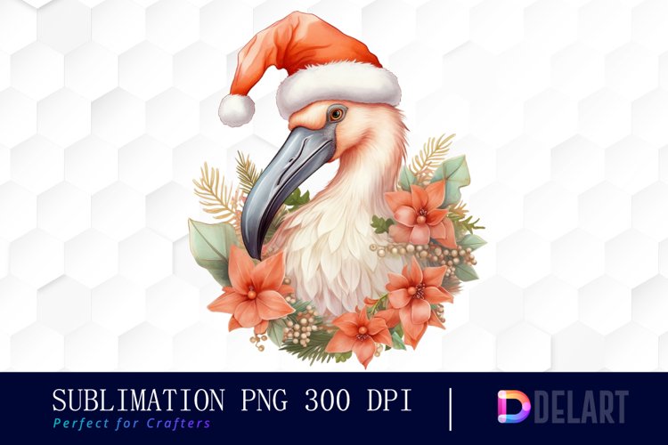 Watercolor Santa Flamingo Clipart, Sublimation Art