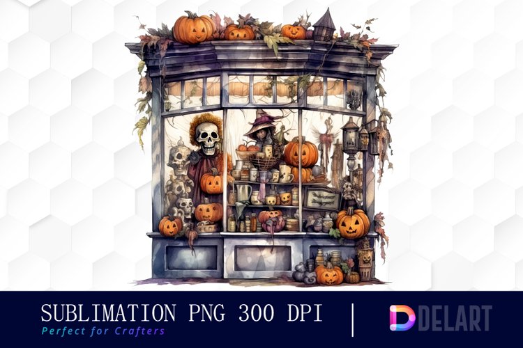 Watercolor Creepy Halloween Store Window Clipart Image