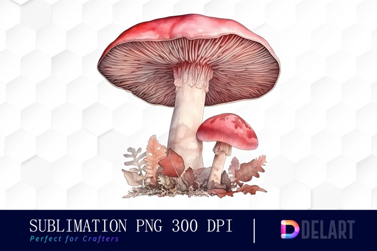 Watercolor Red Mushroom Clipart, Artwork