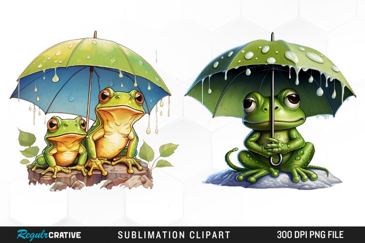 Watercolor Frogs Sublimation PNG Clipart example image 1