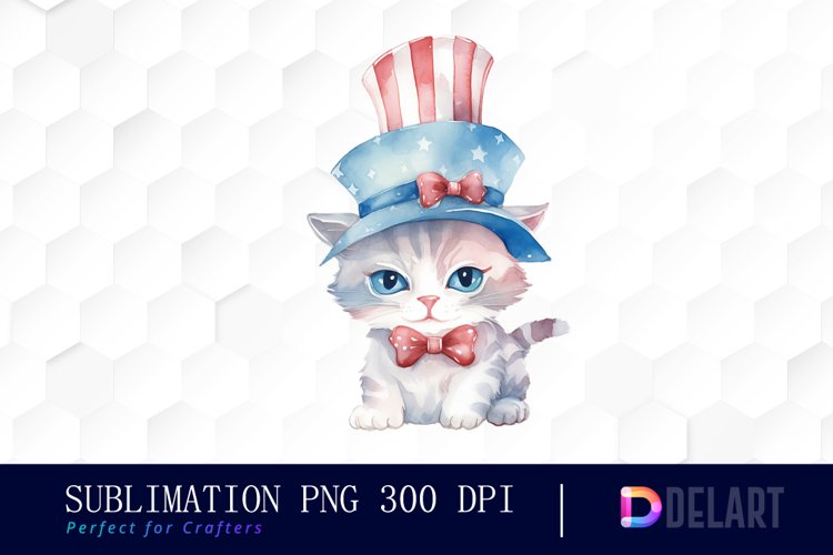 Watercolor American White Cat Sublimation Clipart