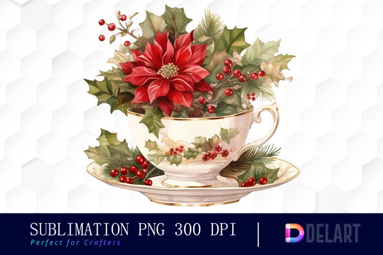 Watercolor Christmas Teacup Floral Clipart set