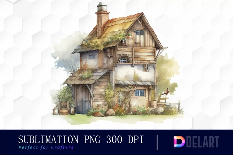 Watercolor Farm Cottagecore Clipart Image