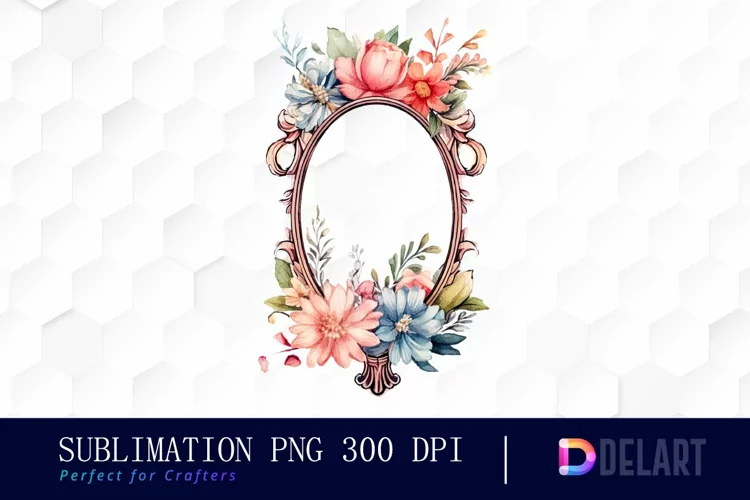 Watercolor Vintage Mirror with Floral Clipart, Artwork