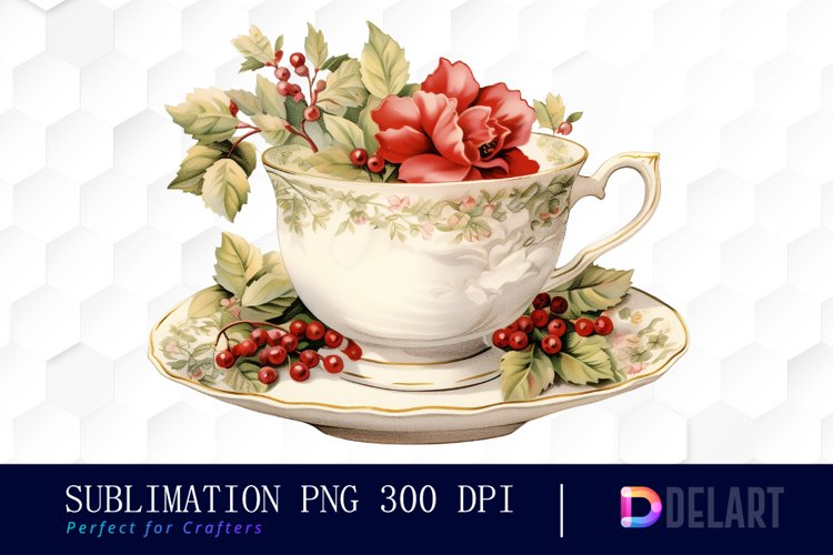 Watercolor Christmas Teacup Floral Clipart set