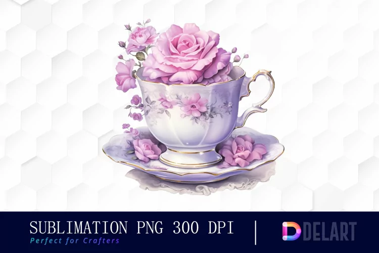 Watercolor Vintage Tea Cup Floral Party Artwork