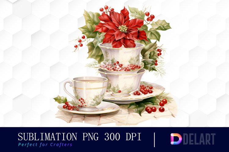 Watercolor Christmas Teacup Floral Clipart set