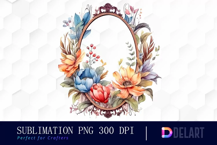 Watercolor Vintage Mirror with Floral Clipart, Artwork