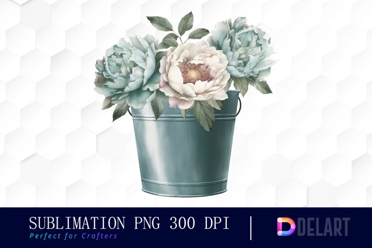 Watercolor Pale Blue Peony Clipart, Sublimation Art