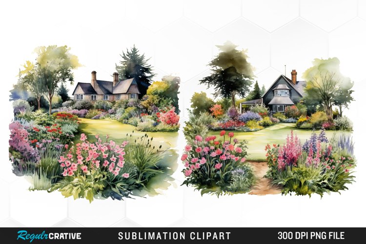 Garden Lawns Watercolor Clipart