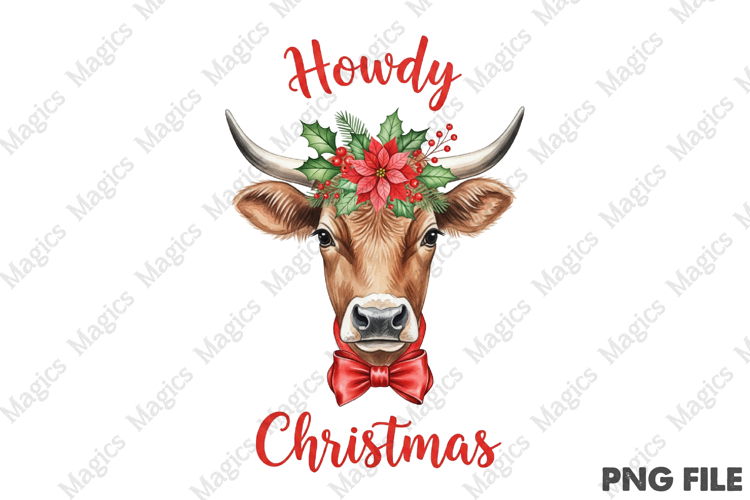 Howdy Christmas Highland Cow Cowboy PNG | Christmas Quotes