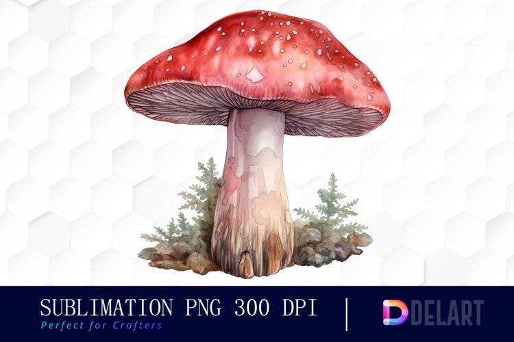 Watercolor Red Mushroom Clipart, Sublimation Art