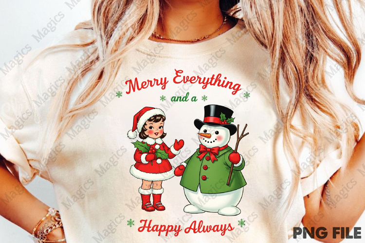 Vintage Christmas PNG, Girl with Snowman