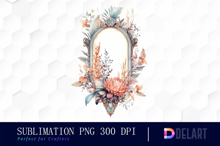 Watercolor Vintage Mirror with Floral Clipart, Artwork