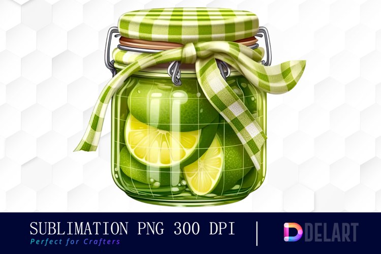 Watercolor Jar Lime Jam Checkered Sublimation Art