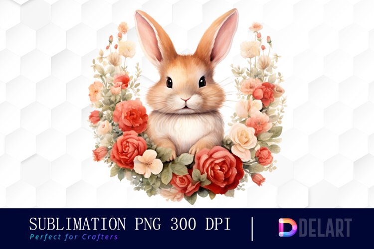 Watercolor Valentine Rabbit Clipart, Sublimation Art