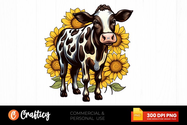 Watercolor Sunflower Cow Clipart