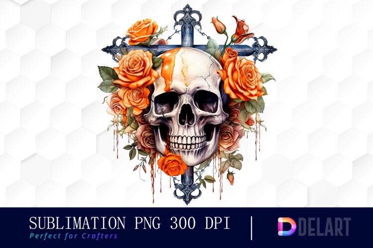 Skull and Orange Roses Sublimation Art
