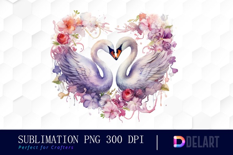 Watercolor Swan Couple Clipart, Sublimation Clipart