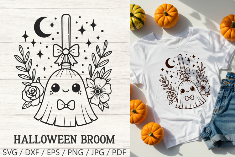Kawaii Halloween Broom SVG Cut File| Cute Witch PNG Clipart