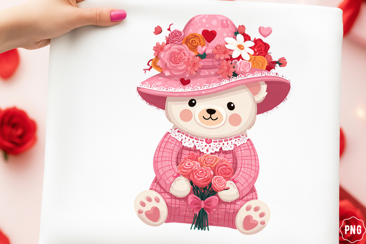Patchwork Valentine Pink Teddy Bear Png
