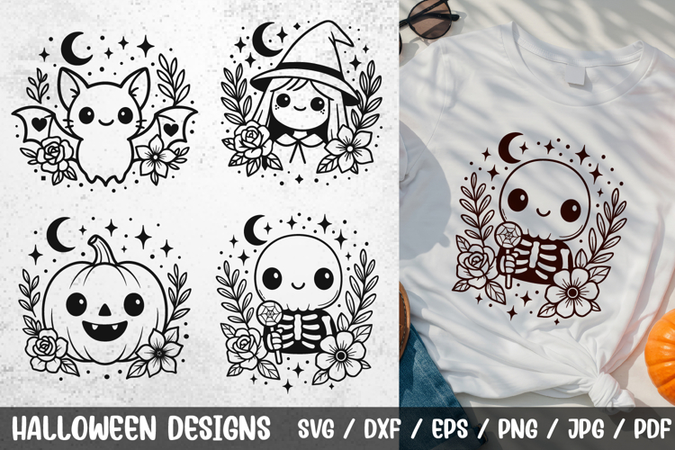 Cute Halloween SVG | Bat, Witch, Pumpkin, Skeleton Clipart