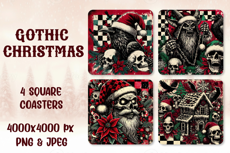 Gothic Christmas Square Coasters Sublimation PNG Clipart