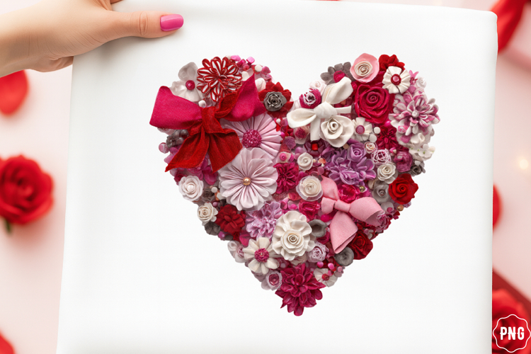 Valentine Heart PNG, Cozy Yarn Bow Heart Design, Preppy Pink