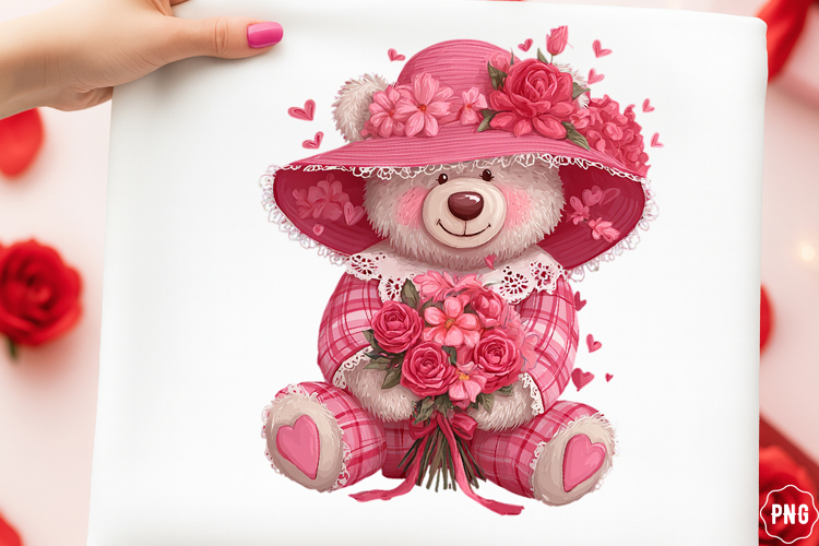 Floral Baby Bear - Pastel Animal Illustration PNG