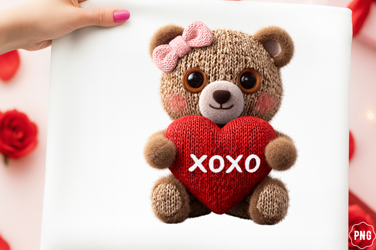 Crochet Yarn Valentine Teddy Bear Png
